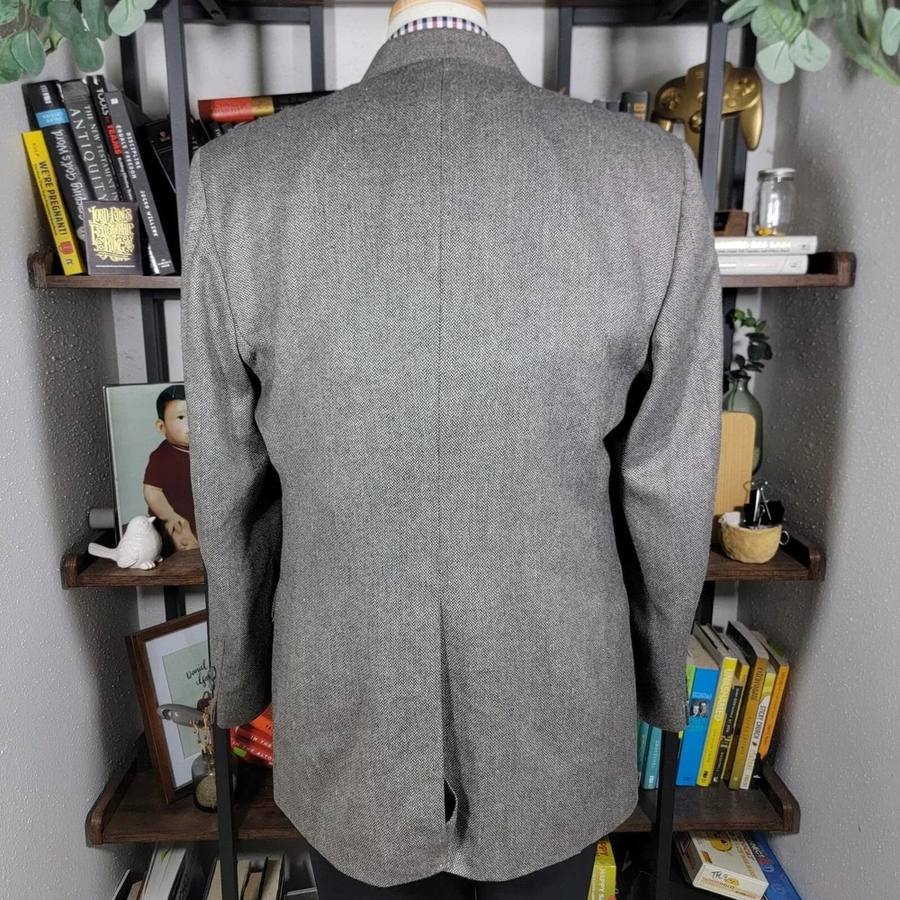 Town Craft Mens Sport Coat Blazer Two Button Gray Herringbone Silk Poly Wool 43L